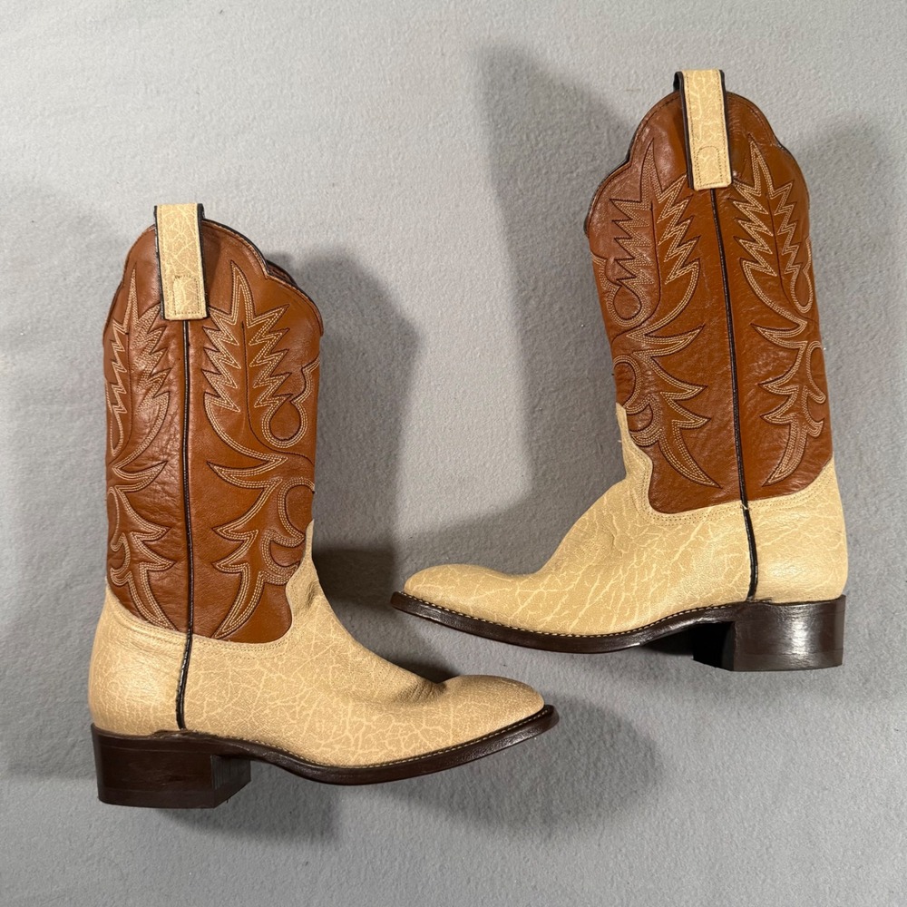 Texas Brand Mens Two Tone Leather Western Cowboy Boots Tan Brown 8D 7019
